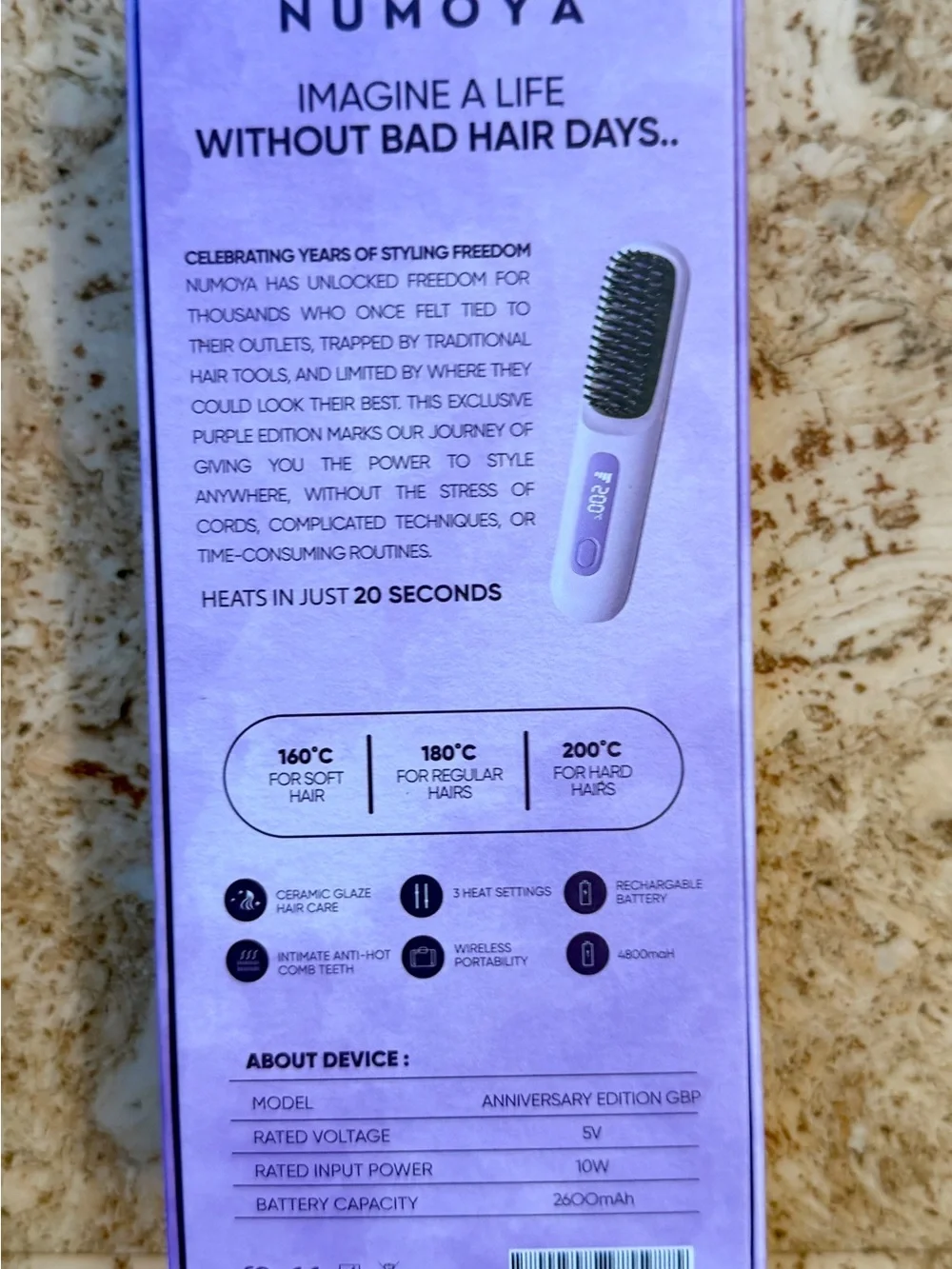 GoBrush Pro portable heated hairbrush - Purple. NWT